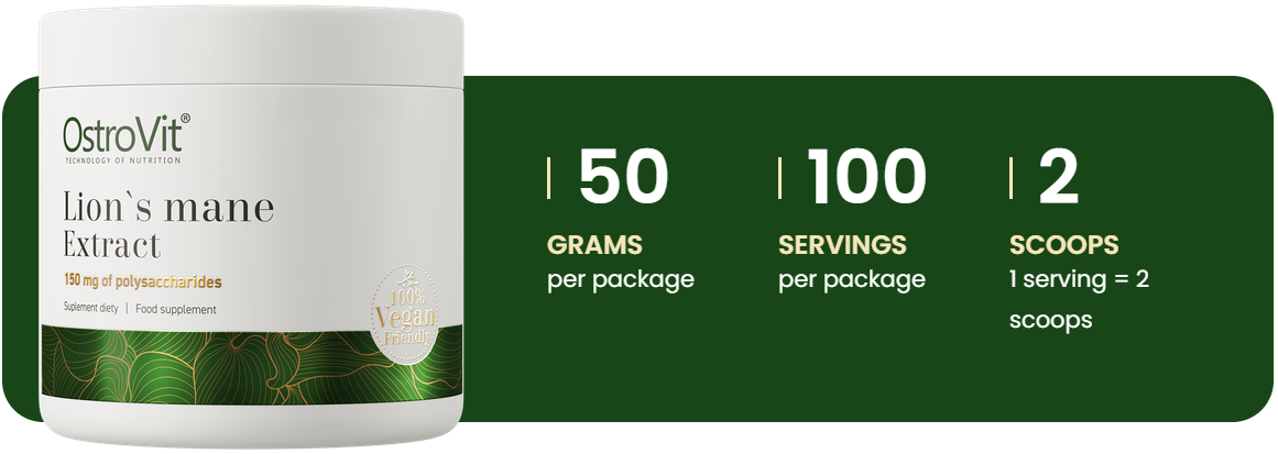 Lion's Mane Extract | Poeder | Vegan | 50 G | 100 SERVINGS | OstroVit