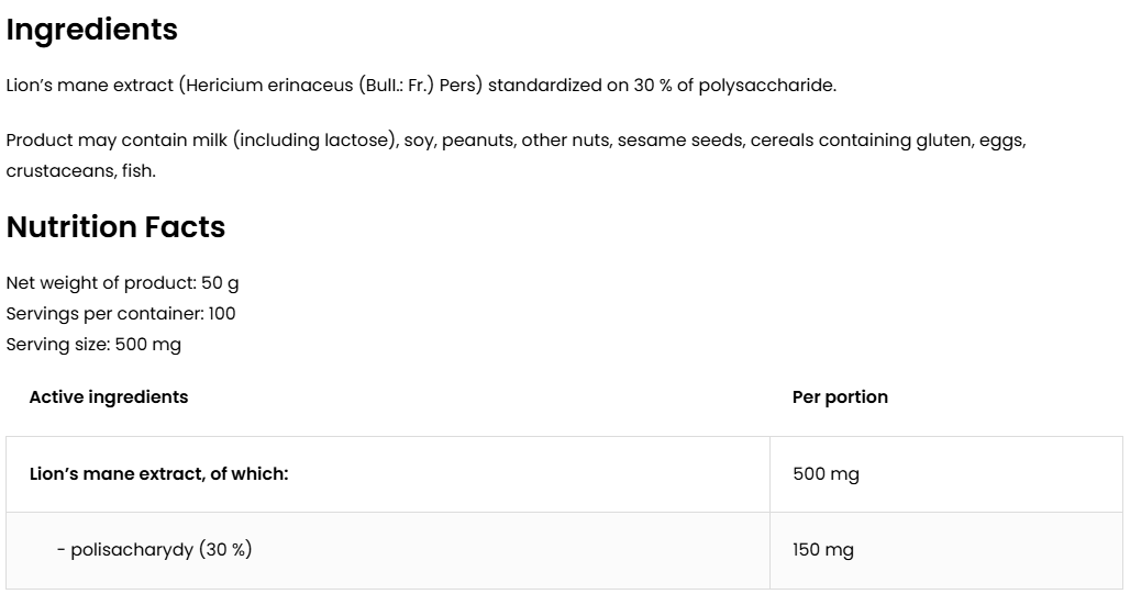 Lion's Mane Extract | Poeder | Vegan | 50 G | 100 SERVINGS | OstroVit