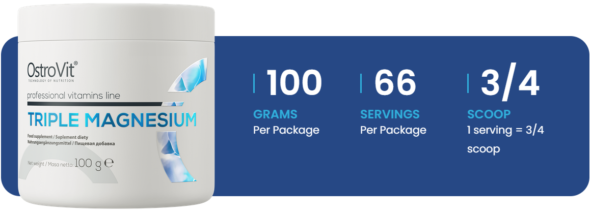 Triple Magnesium | 3 Vormen van Magnesium | Poeder | 100 g | Natural | OstroVit