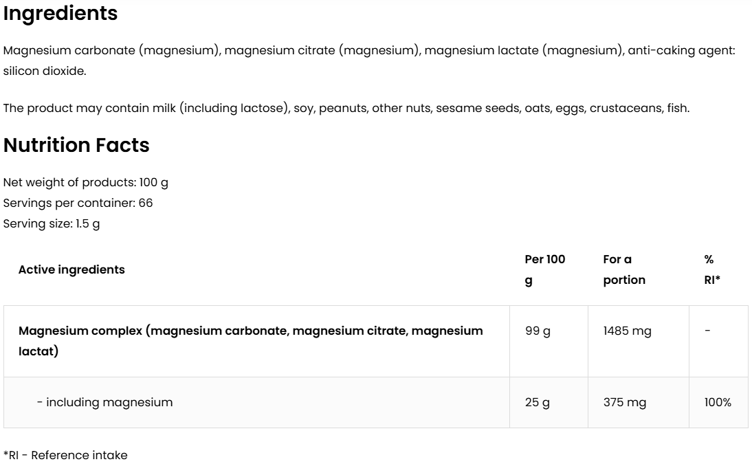 Triple Magnesium | 3 Vormen van Magnesium | Poeder | 100 g | Natural | OstroVit