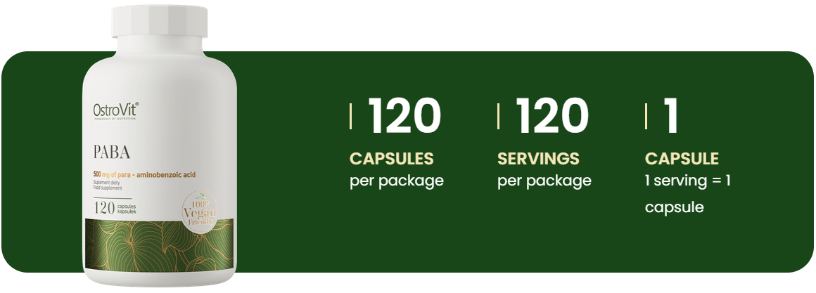PABA VEGE – 120 vegan capsules, 500 mg PABA per capsule | OstroVit