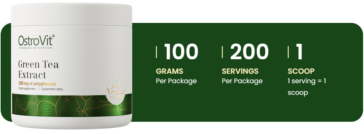 Groene thee-extract | Polyfenolen 50% | Vegan | 100 g | Poeder | Natural | OstroVit