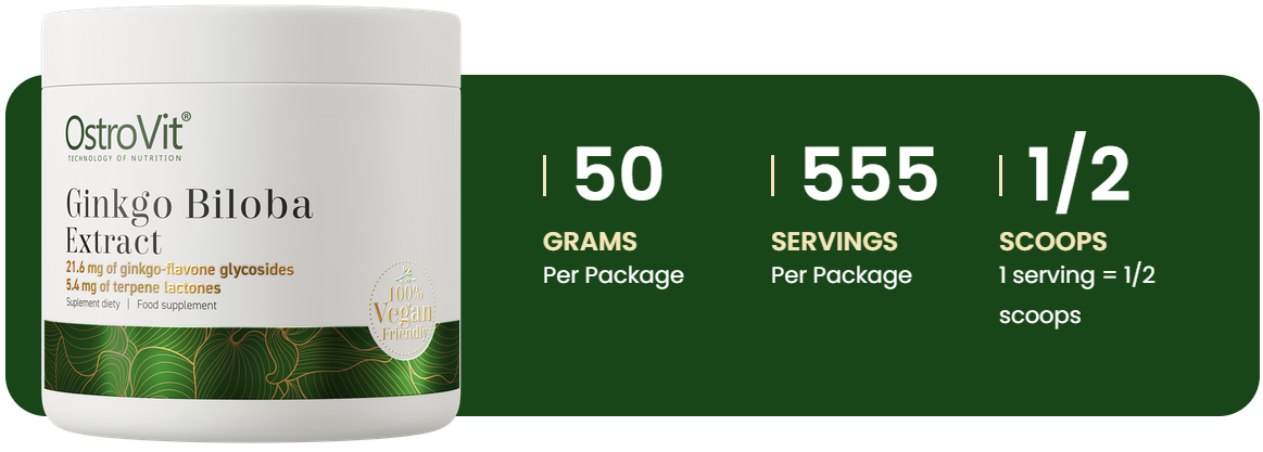 Ginkgo Biloba | Extract | 50 g | 555 Porties | Poeder | Natural | OstroVit