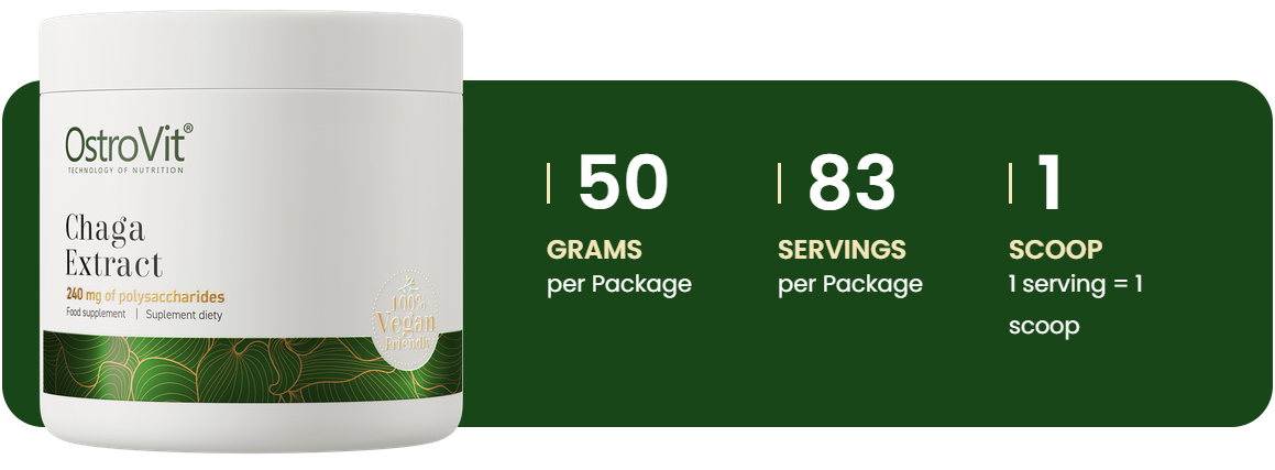 Chaga Extract – 50 g poeder, 40% polysachariden, vegan | OstroVit