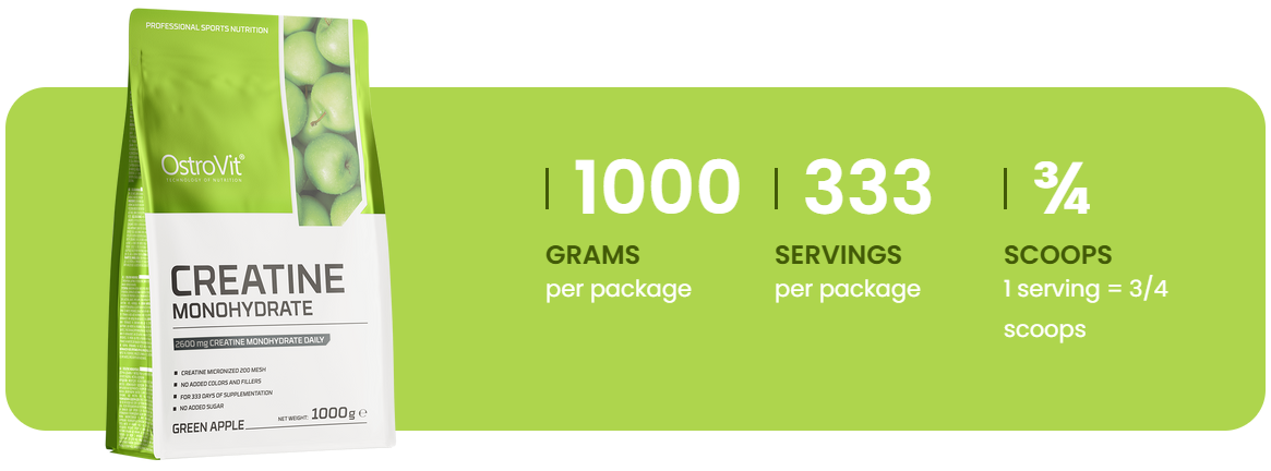 Creatine Monohydrate 1000 g – Groene Appel, 333 porties | OstroVit
