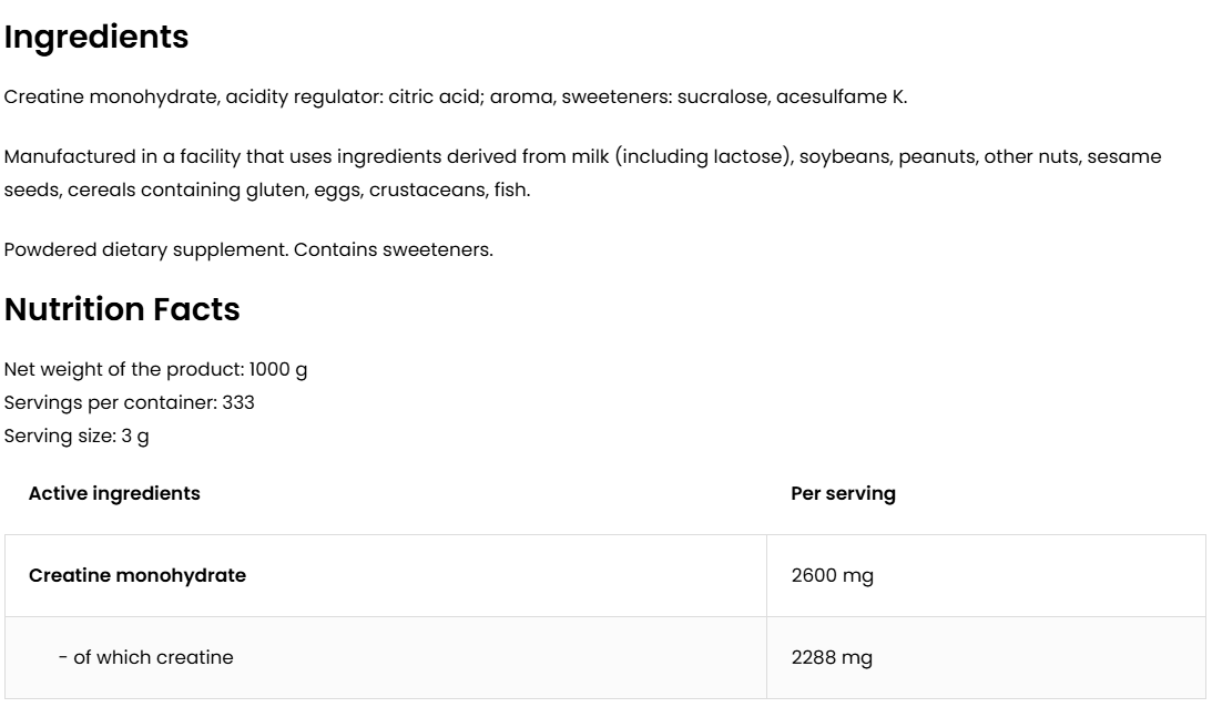 Creatine Monohydrate 1000 g – Groene Appel, 333 porties | OstroVit