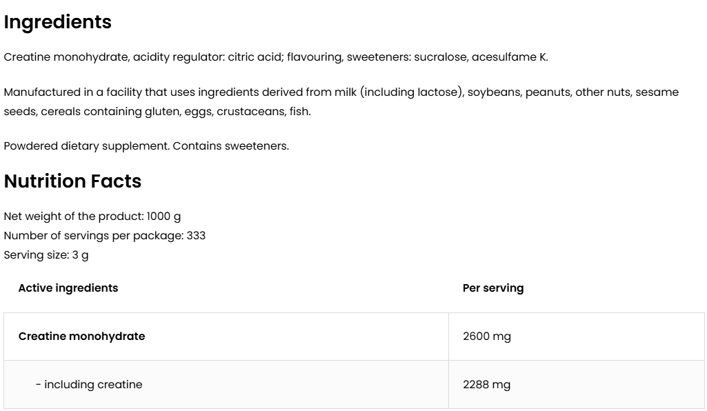 Creatine Monohydrate – Mango, 1000 g (333 porties) | OstroVit
