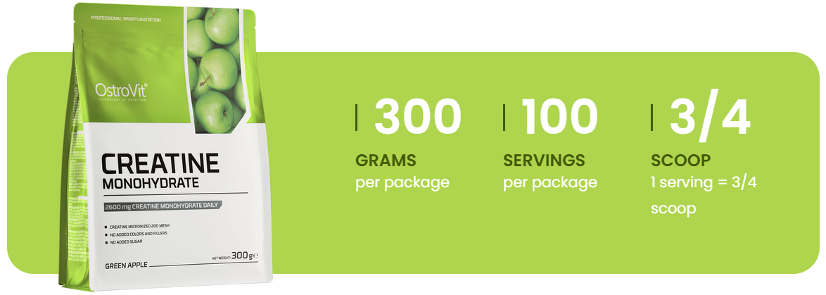Creatine Monohydraat | Poeder | 300 g | Groene Appel 🍏 | OstroVit