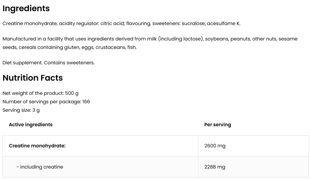 Creatine Monohydrate 500 g – Sinaasappel, 166 porties | OstroVit