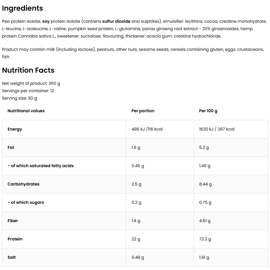 Vegan Spiermassa | 360 g | Chocolade | Plantaardig Eiwit | OstroVit