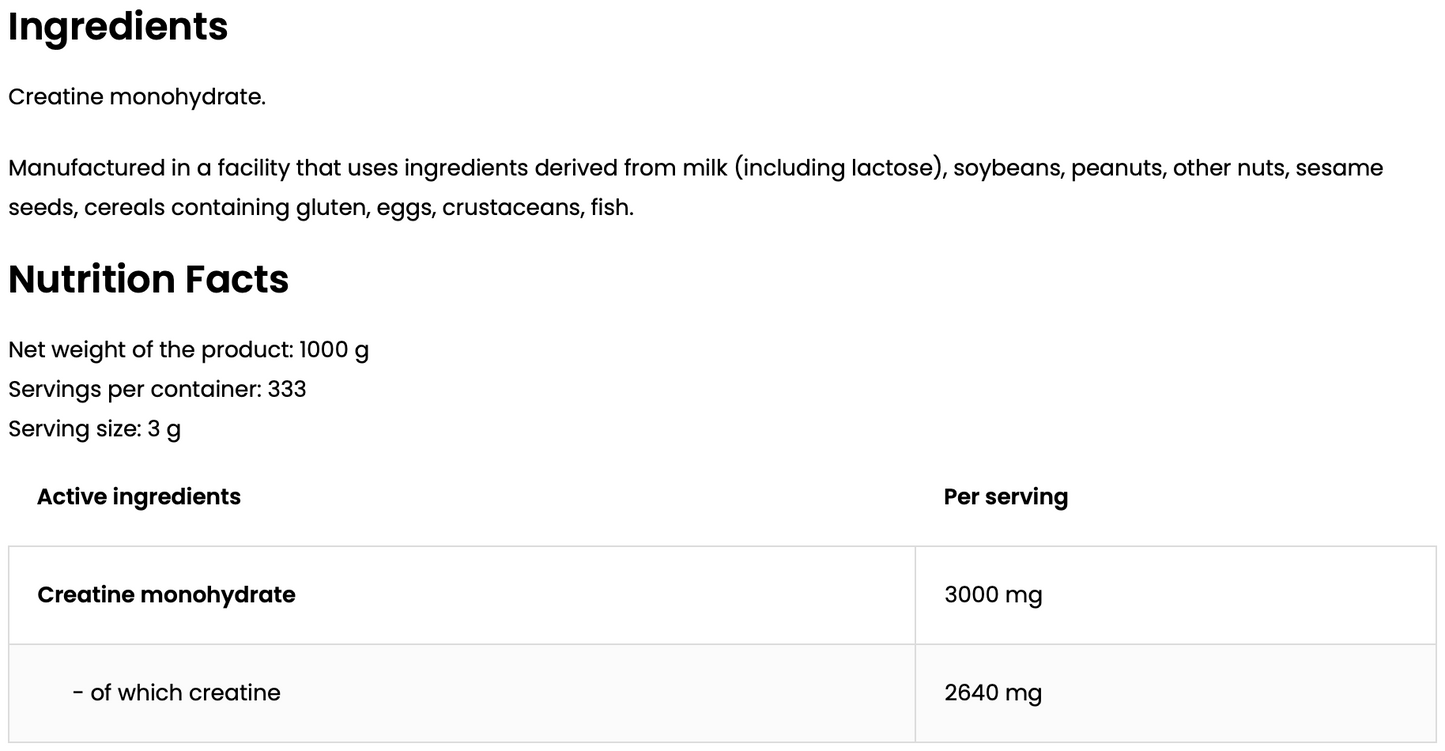 Creatine Monohydrate – 1000 g (naturel), 333 doseringen | OstroVit