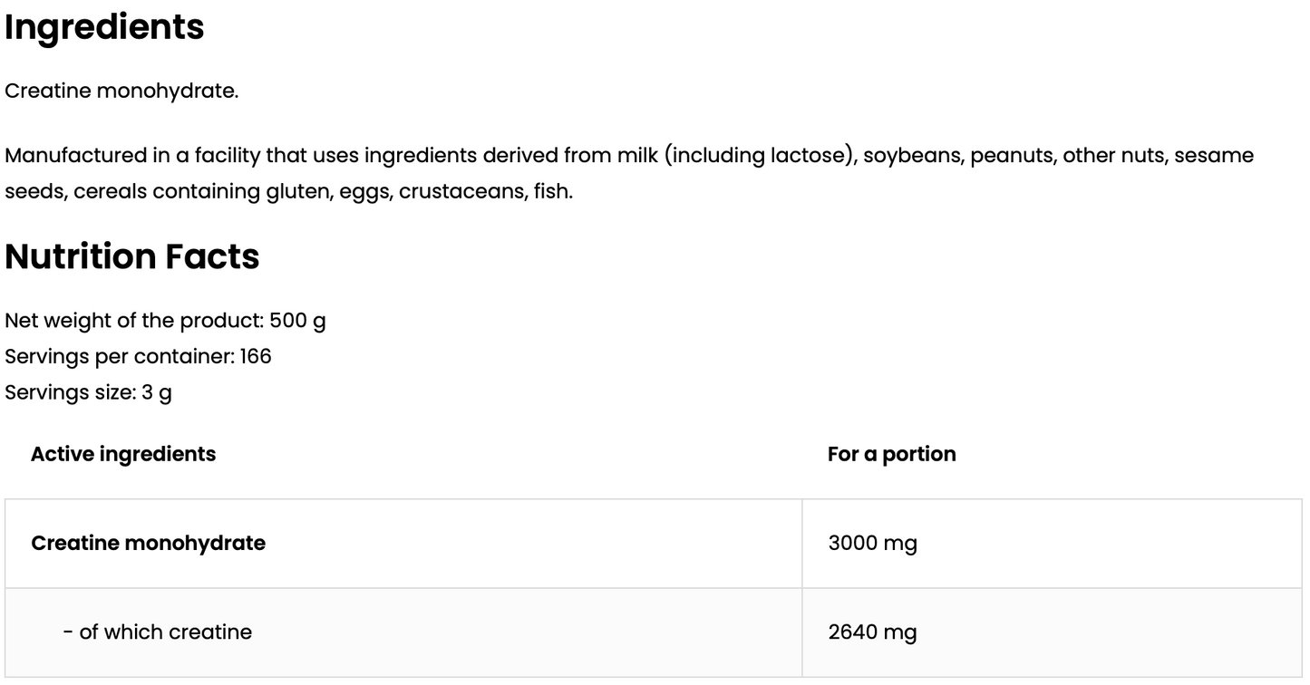 Creatine Monohydrate 500 g – 166 porties, 100% creatinemonohydraat | OstroVit