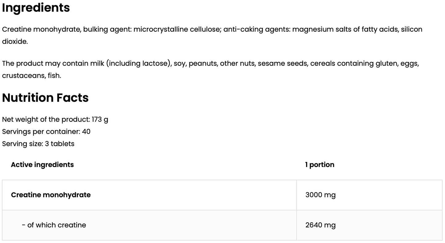 Creatine Monohydraat | 3000 mg | 120 Tabletten | OstroVit