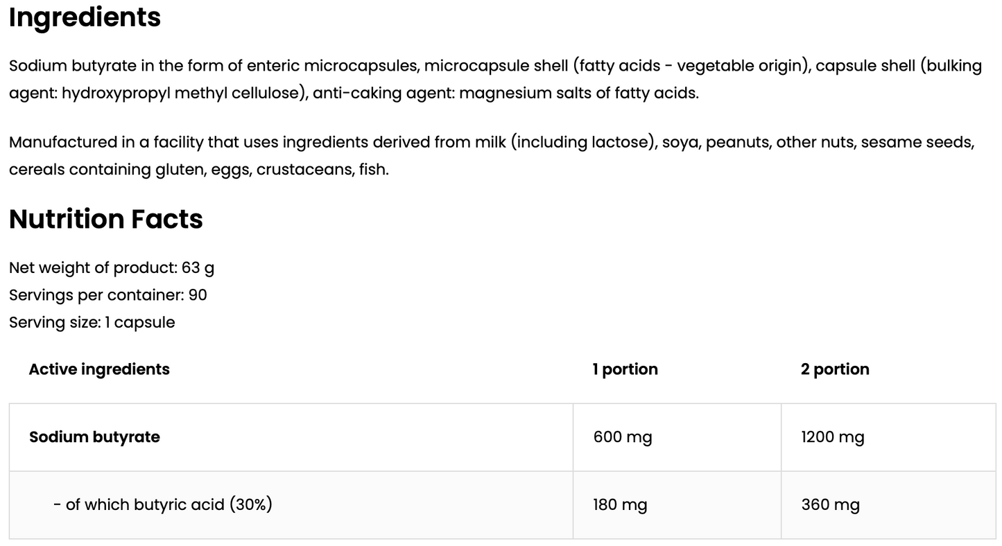 Sodium Butyrate – 90 vegan capsules, enterische microcapsules | OstroVit