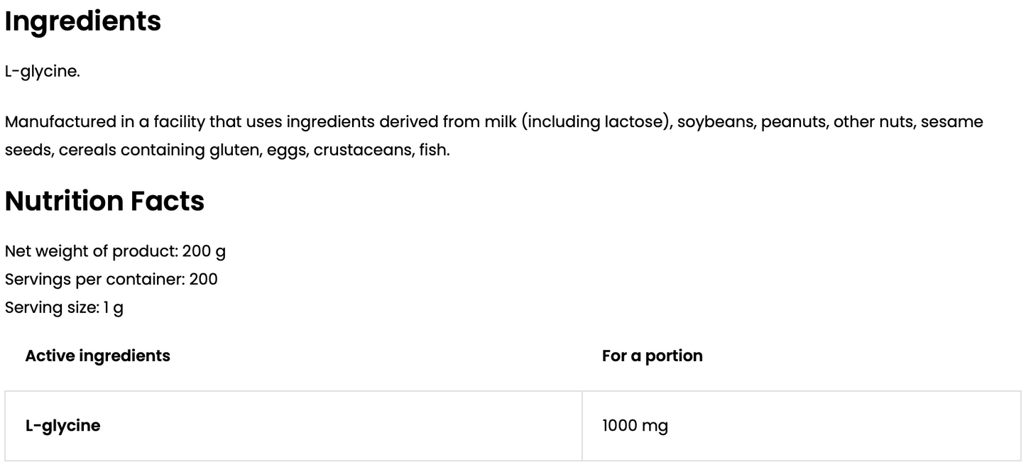 Glycine – 200 g poeder, 100% L‑glycine | OstroVit