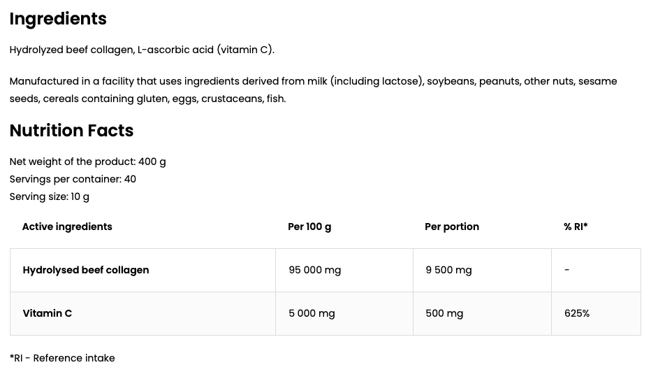 Collagen + Vitamin C – 400 g, 9,5 g collageen + 500 mg Vitamine C per portie | OstroVit