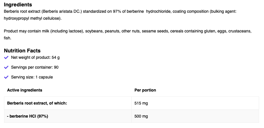 Berberine HCl 97% | VEGE 90 capsules | OstroVit