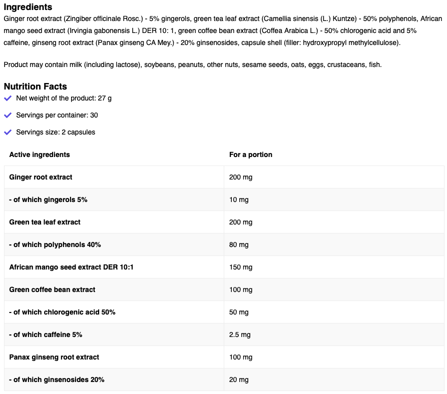 Fat Burner VEGE 60 capsules