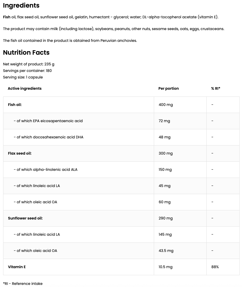 Omega 3‑6‑9 – 180 softgels, Met vitamine E | OstroVit