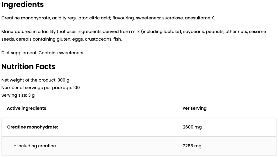 Creatine Monohydrate – 300 g Citroen, 100 porties | OstroVit