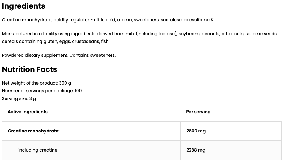 Creatine Monohydrate – 300 g Mango, 100 porties | OstroVit