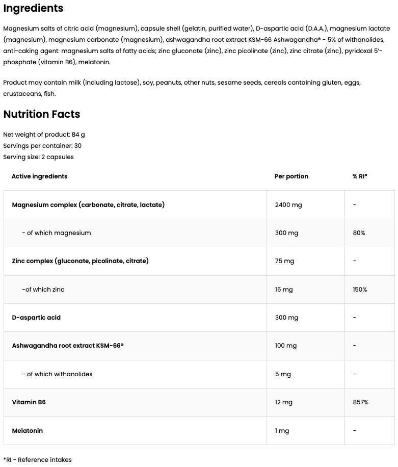 ZMAdvanced – 60 capsules, Mg, Zn, B6 (P‑5‑P), KSM‑66®, 1 mg melatonine | OstroVit