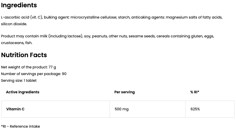 Vitamin C 500 mg – 90 vegan tabletten | OstroVit