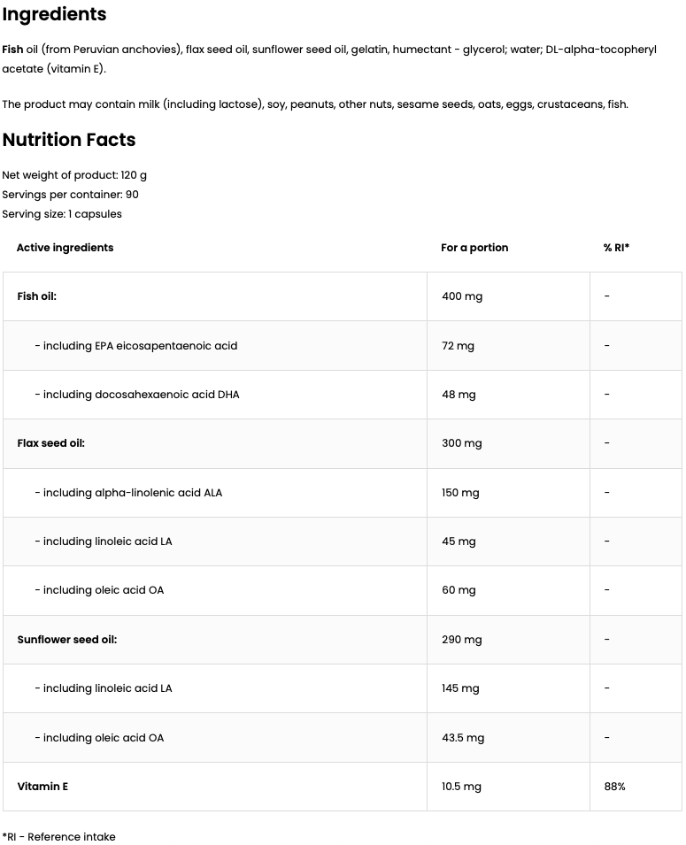 Omega 3‑6‑9 – 90 softgels, EPA & DHA + ALA/LA + Vitamine E | OstroVit