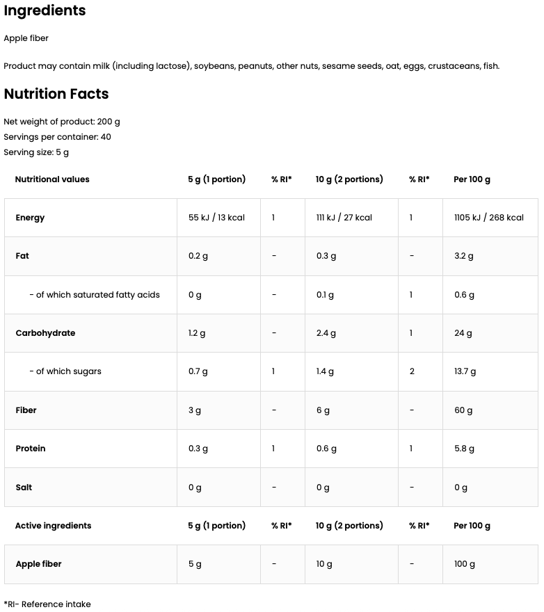 Apple Fiber VEGE 200 g – 100% appelvezel, 40 porties | OstroVit
