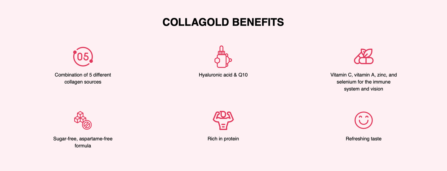 PureGold CollaGold Aardbei – 300 g collageendrank, 10 g collageen + vit. C, A, zink & selenium