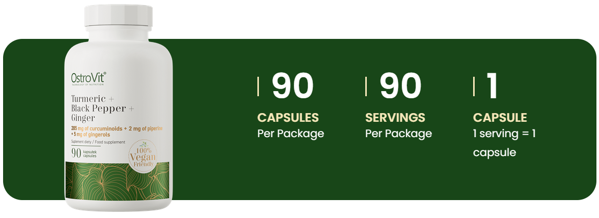 Kurkuma + Zwarte Peper + Gember | Vegan | 90 Capsules | OstroVit