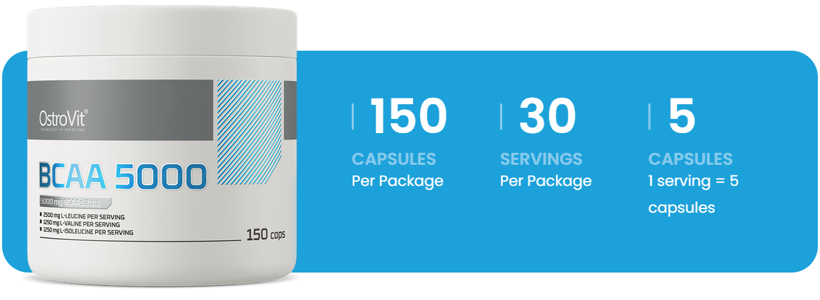 BCAA 5000 mg – 150 capsules, 5 g BCAA (2:1:1) per portie | OstroVit