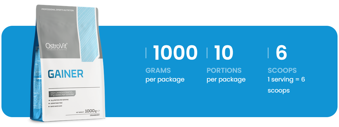 Gainer | Eiwit | Poeder | 1000 g | Aardbei 🍓 | OstroVit