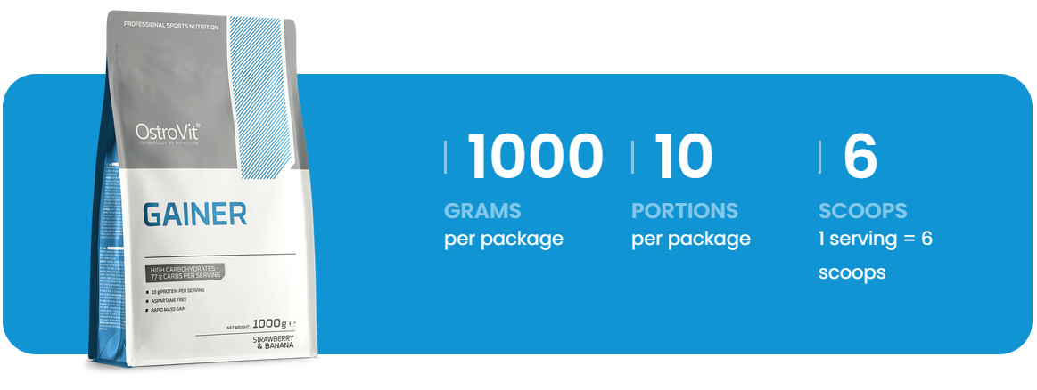 Gainer | Eiwit | Poeder | 1000 g | Aardbei banaan 🍓🍌 | OstroVit