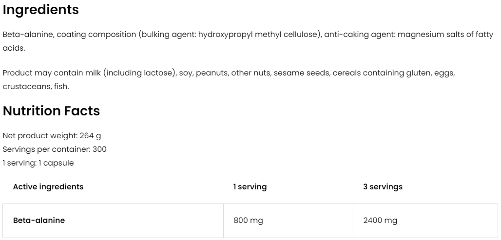 Beta‑Alanine 2400 mg – 300 vegan capsules, 800 mg per capsule | OstroVit