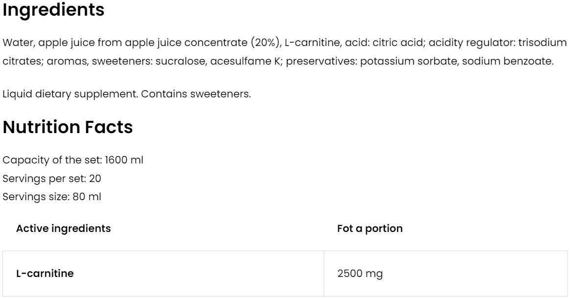 L-carnitine | Carnitine | Shot | 20x 80 ml | OstroVit