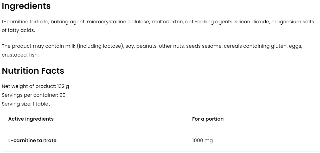 L-Carnitine | 1000 mg | 90 Tabletten | OstroVit