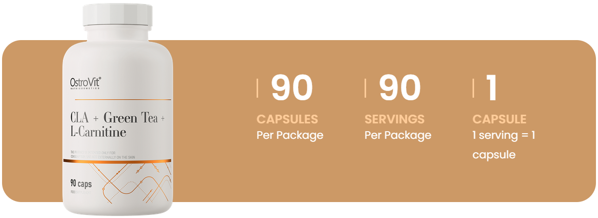 CLA + Green Tea + L‑Carnitine – 90 softgels, CLA 300 mg, Groene thee 200 mg | OstroVit