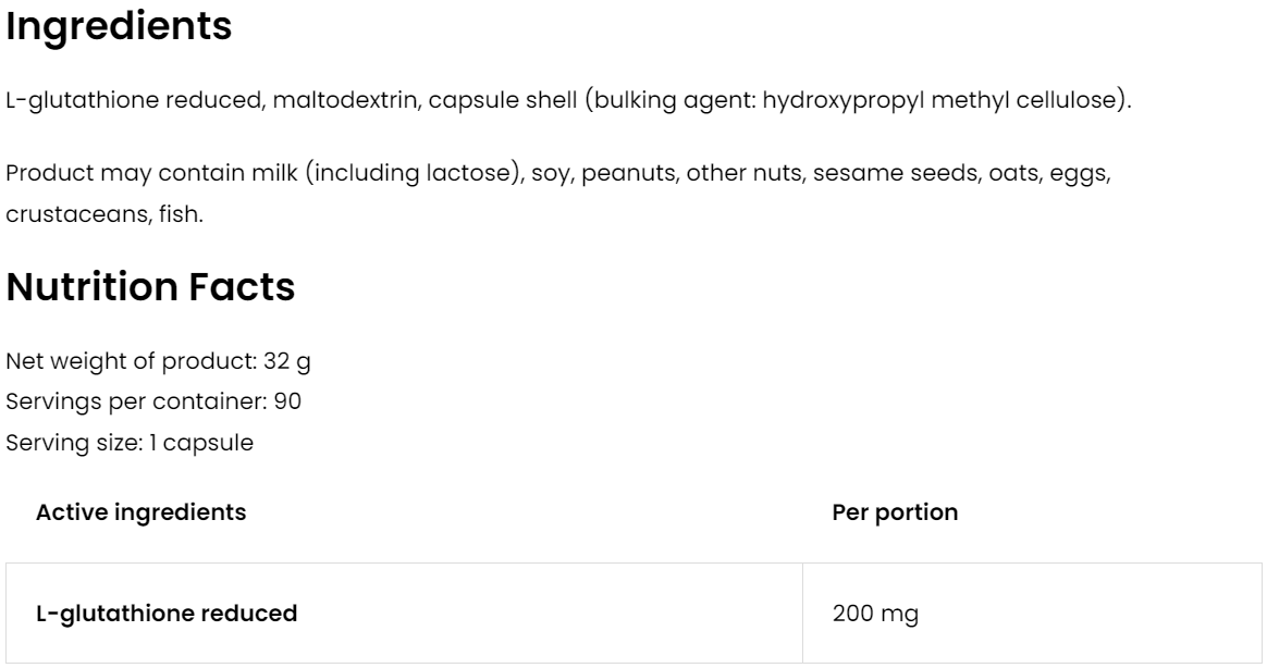 Glutathione VEGE – 90 capsules, 200 mg L‑glutathion | OstroVit