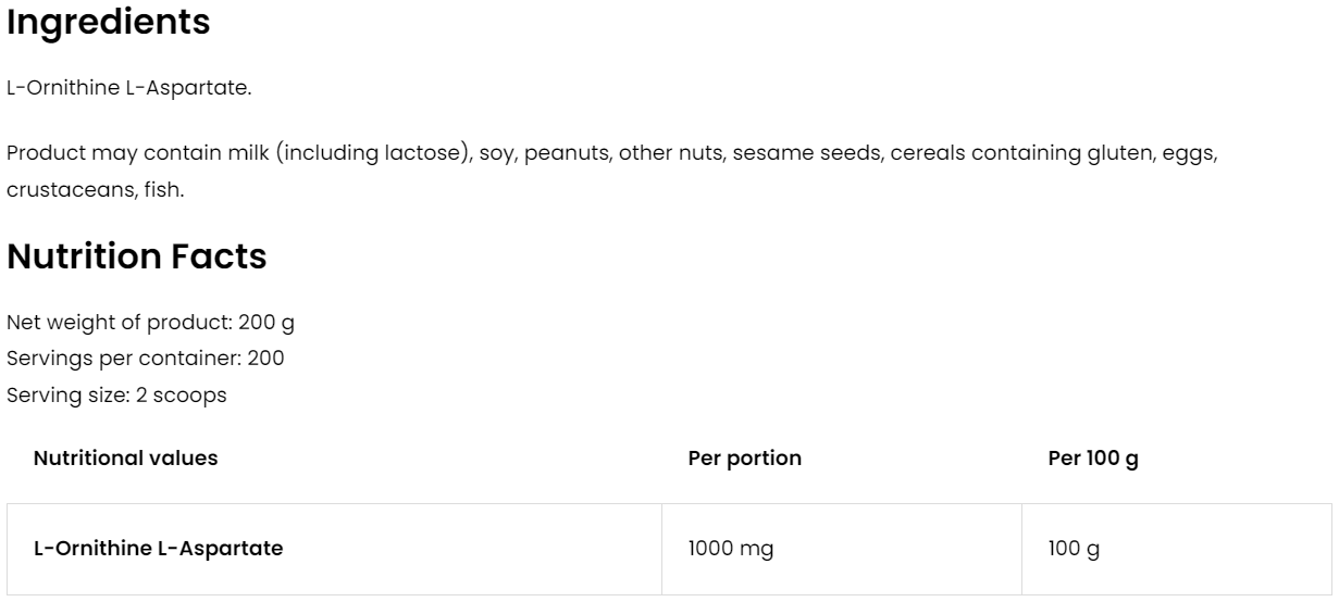 L‑ornithine L‑aspartate – 200 g, 200 porties | OstroVit