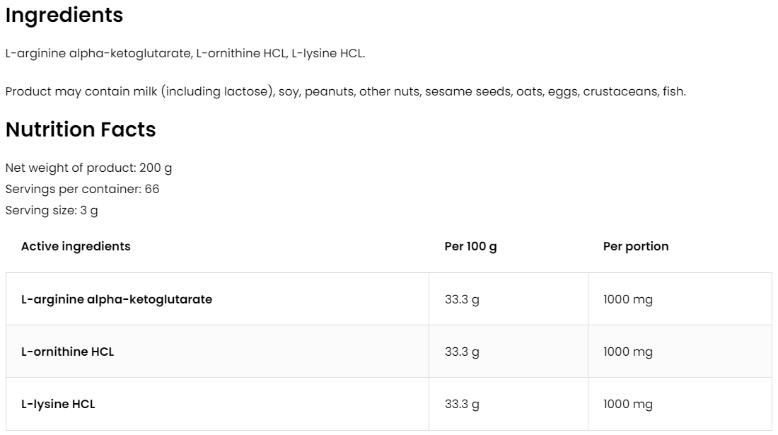 AOL | AAKG, L-Ornithine & L-Lysine | 200g | 66 Porties | Naturel | Ostrovit