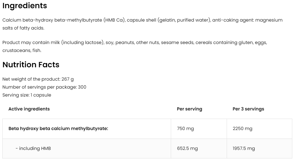 HMB 2250 mg – 300 capsules, 750 mg per capsule | OstroVit