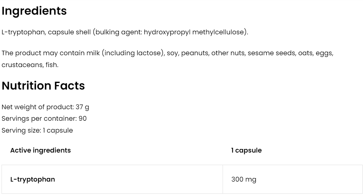 Tryptophan VEGE – 90 capsules, 300 mg L‑tryptofaan | OstroVit