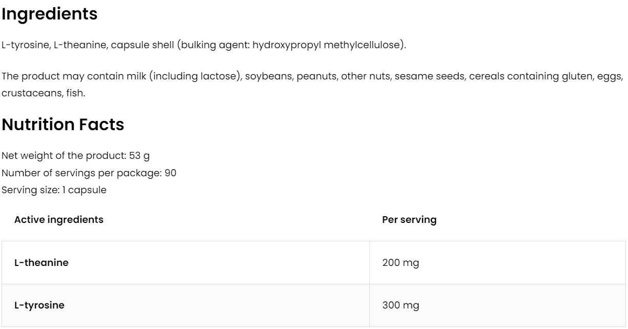 L‑Theanine + L‑Tyrosine VEGE – 90 capsules | OstroVit