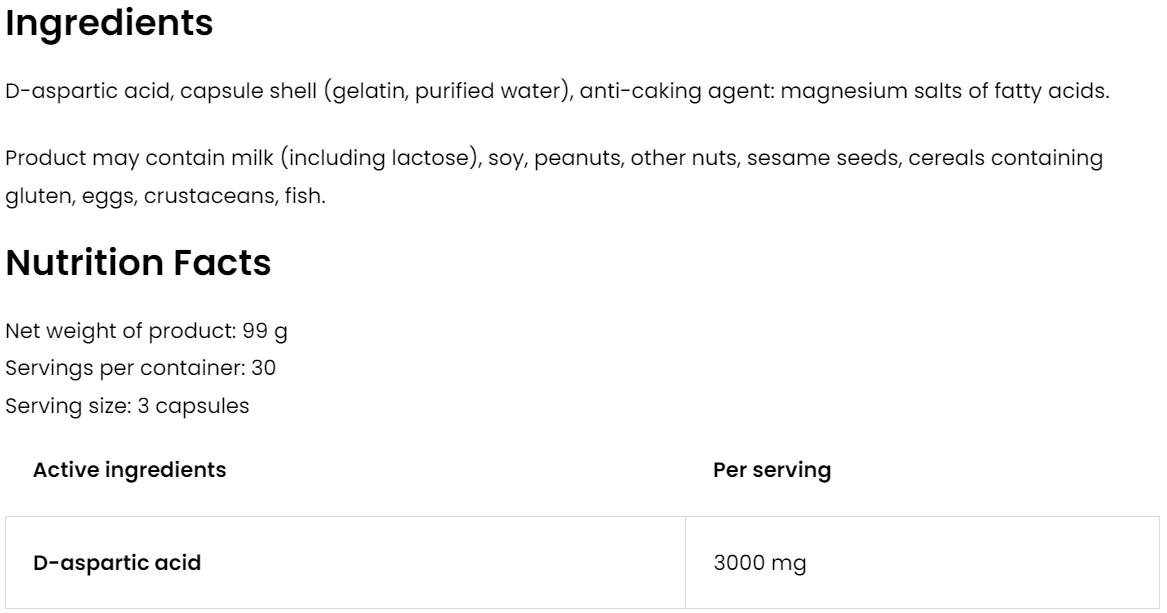 DAA | D-asparaginezuur | 3000 mg | 90 Capsules | OstroVit