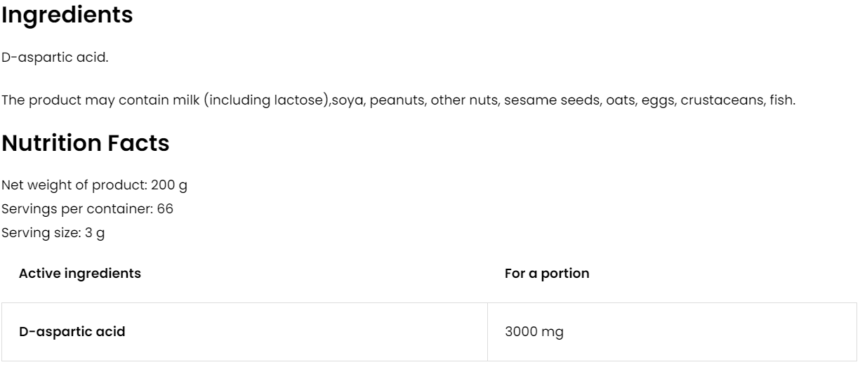 DAA | D-asparaginezuur | 200 g | Supreme Pure Natural | OstroVit