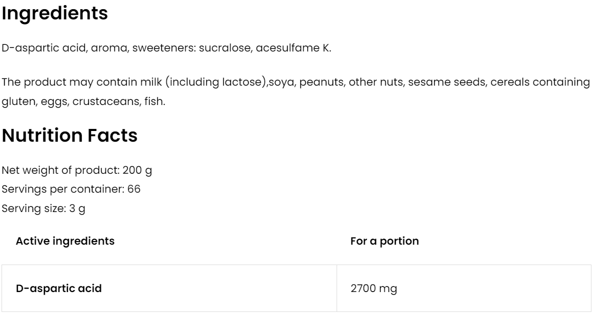 DAA | D-asparaginezuur | 200 g | Frambozen | OstroVit