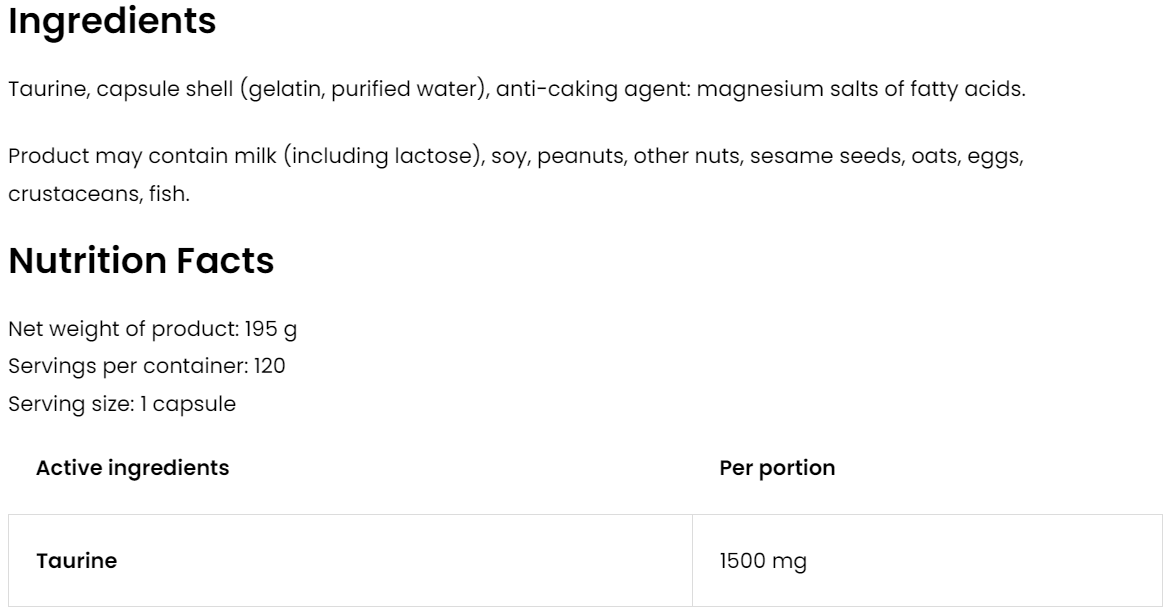 Taurine | 1500 mg | 120 Capsules | OstroVit
