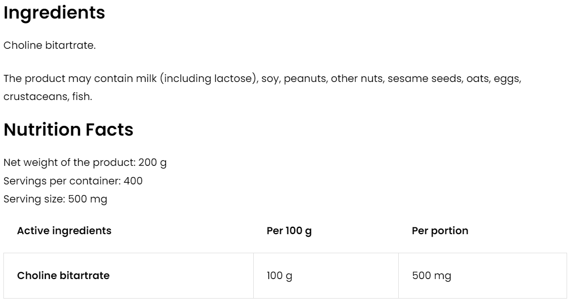 Choline – 200 g poeder, 100% Choline | OstroVit