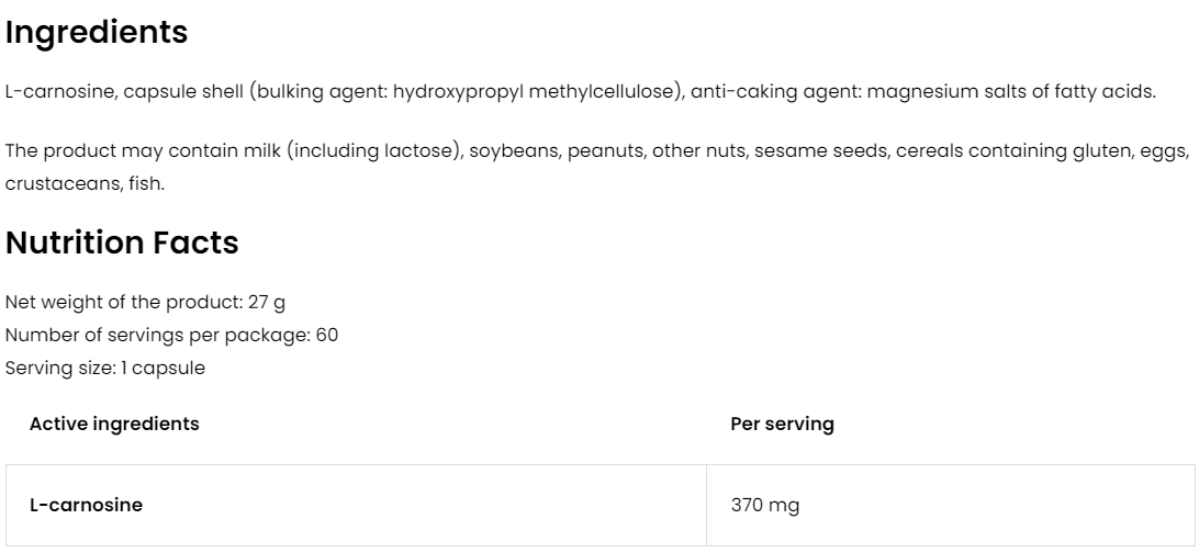 L-Carnosine | Vegan | 60 Capsules | OstroVit